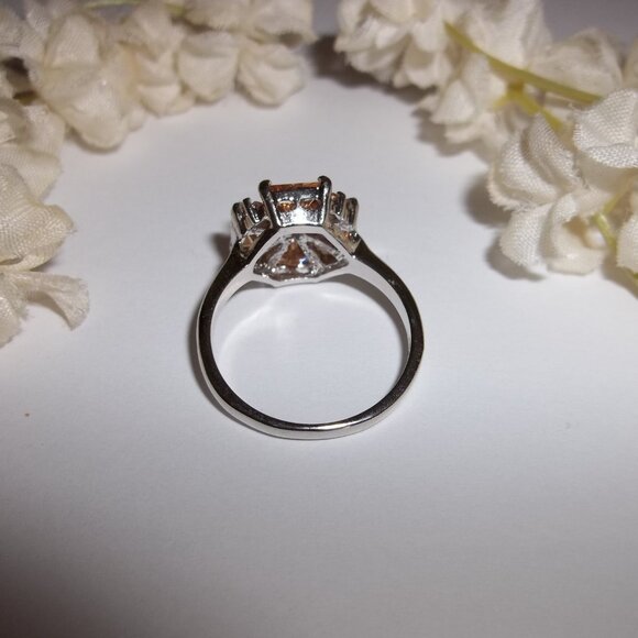 Ring US Size 8.25 925 Silver with Peach Rhinestones Woman Girl Jewelry Band D064 - Picture 4 of 5